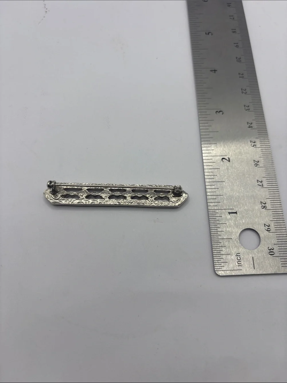 1928 Silver-Tone Bar Brooch with Purple Marquise Stones